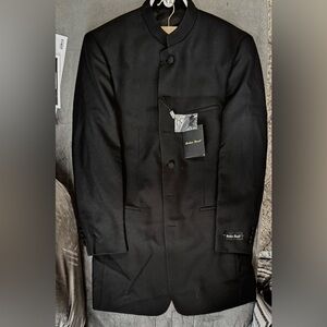 Fortino Landi Men’s Black Mandarin Collar Suit Jacket & Pants Set 38R 32W NWT